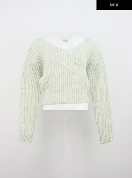 v-neck-crop-open-body-sweater-on320 / Mint