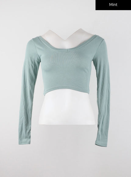 slim-v-neck-crop-top-cd322 / Mint