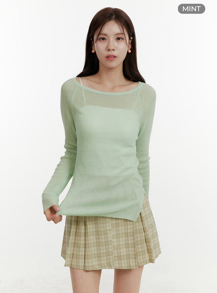 solid-knitted-long-sleeve-top-oy409 / Mint