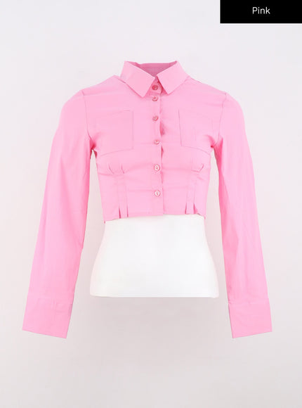 pintuck-cropped-shirt-co327 / Pink