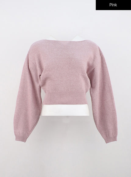 boat-neck-knit-sweater-on320 / Pink