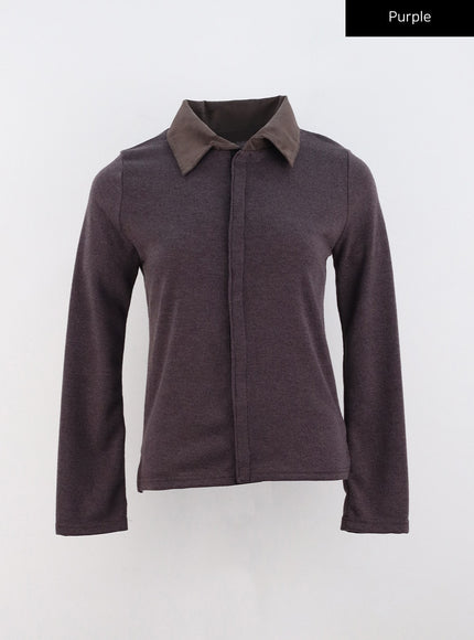 buttoned-long-sleeve-collar-top-co319 / Purple