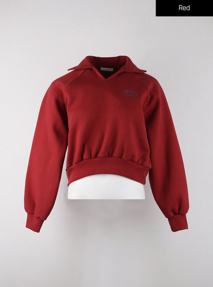 california-graphic-lettering-solid-collar-cropped-sweatshirt-oj302 / Red