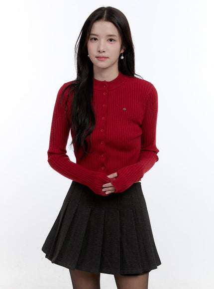 elegant-knit-ribbed-cardigan-on418 / Red