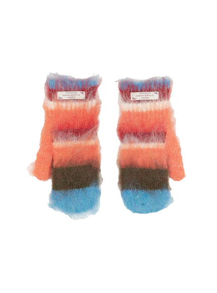 mixed-wool-striped-mittens-cn521 / Red