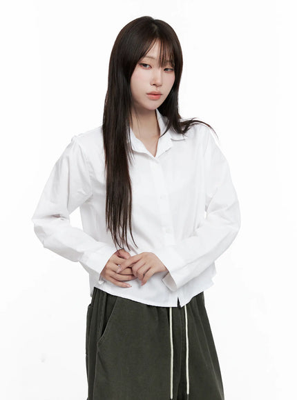 button-up-long-sleeve-crop-top-co520 / White