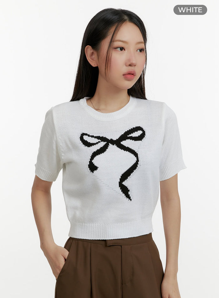 ribbon-graphic-short-sleeve-sweater-oy413 / White