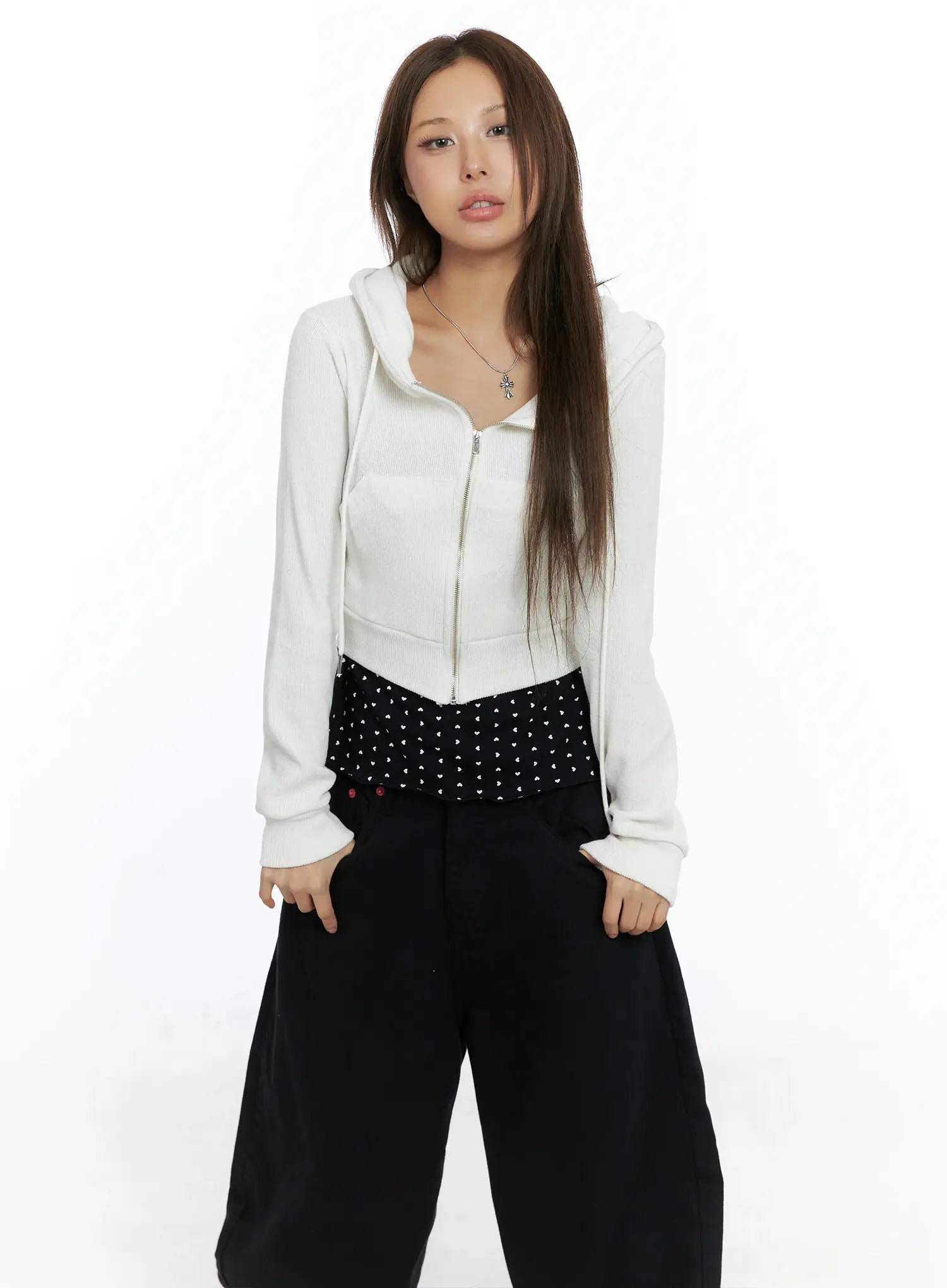 cropped-knit-zip-up-hoodie-cs505 / White