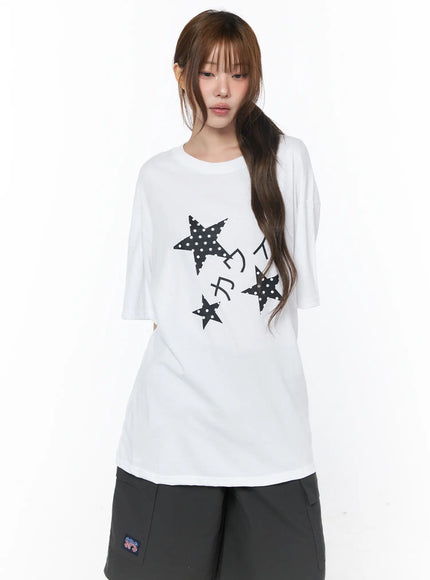 star-print-oversized-tee-cy529 / White