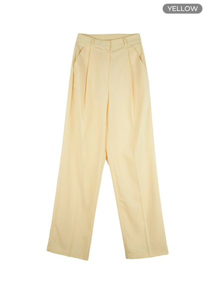 pintuck-straight-tailored-pants-ol411 / Yellow