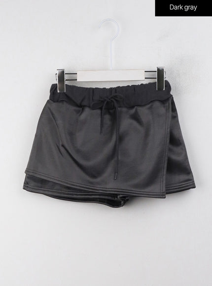 elastic-waist-satin-mini-skirt-cj409 / Dark gray