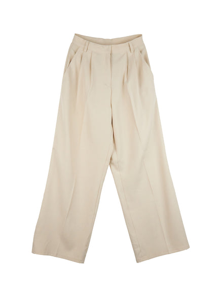 pintuck-relaxed-fit-slacks-cj528 / Beige