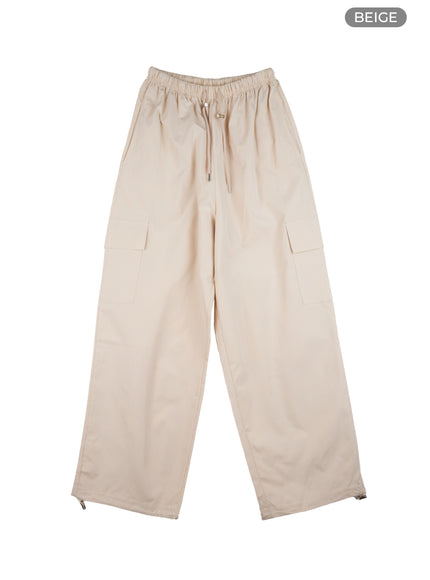 string-detail-wide-leg-cargo-pants-cs430 / Beige