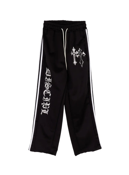 graphic-print-wide-track-pants-ca508 / Black