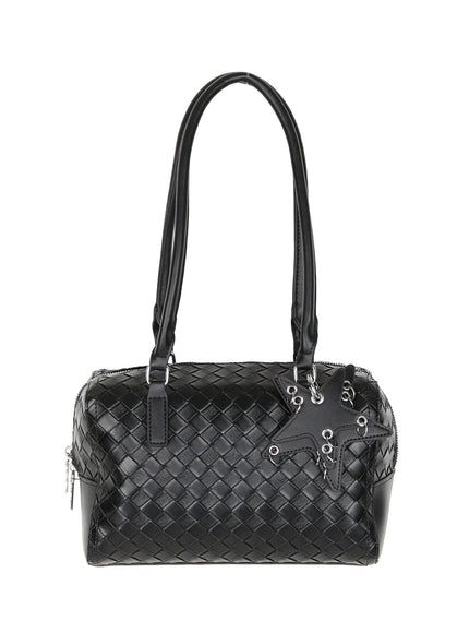 vegan-leather-shoulder-bag-with-keychain-cu517 / Black