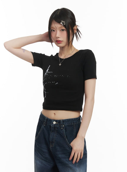 graphic-essential-crop-top-cf519 / Black