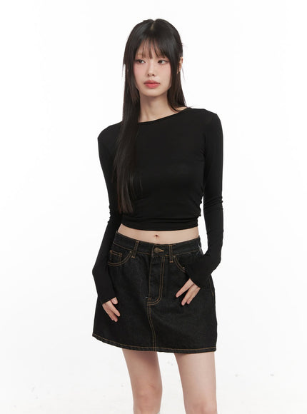 x-strap-backless-long-sleeve-crop-top-cj524 / Black