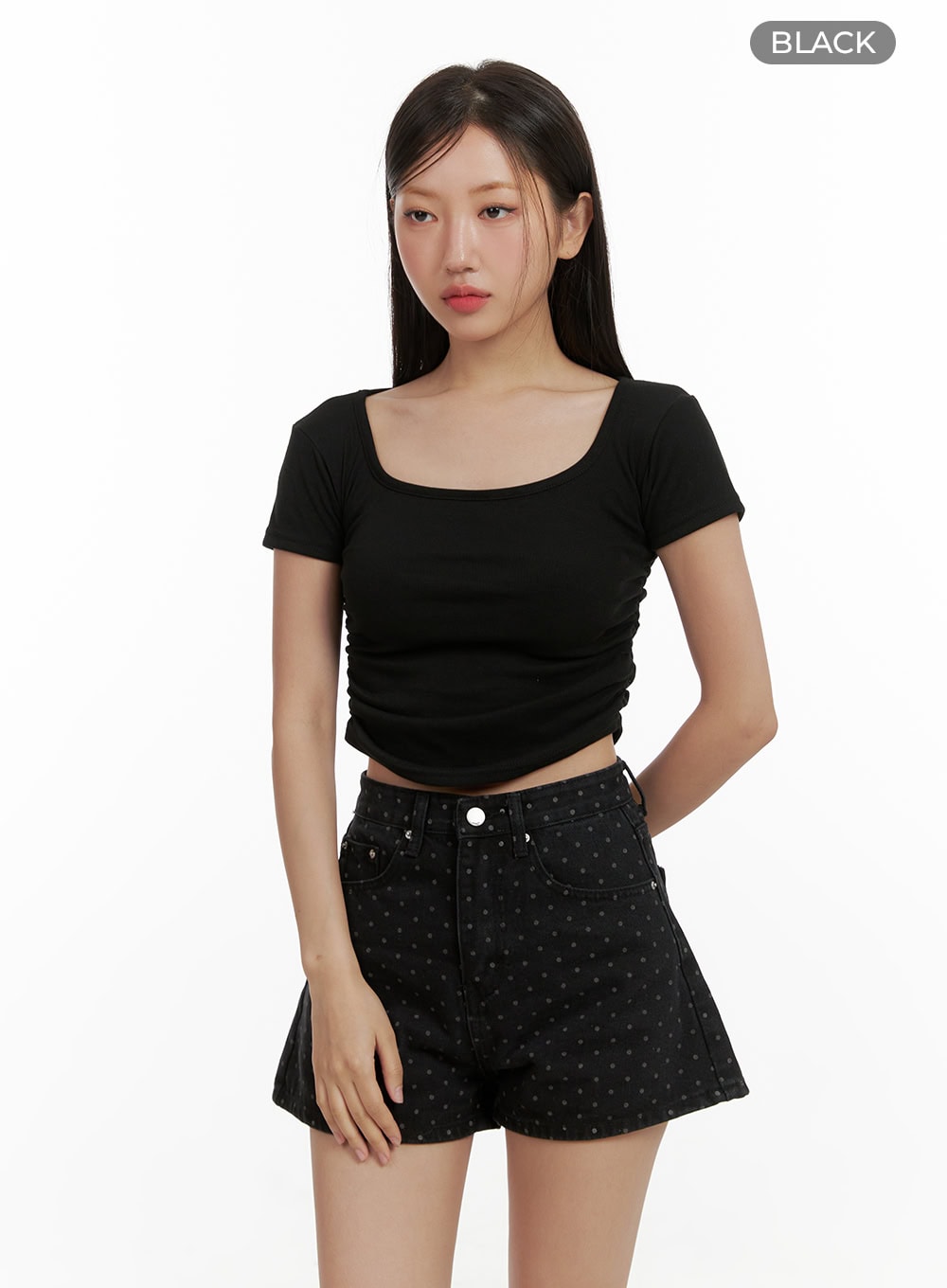 Shirred Square Neck Crop Top CU405 - Acubi style | LEWKIN