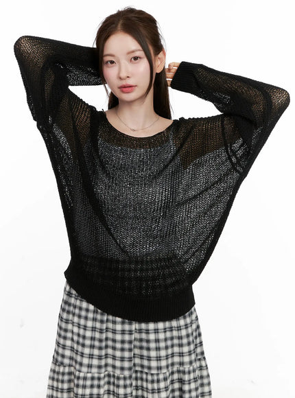 summer-loose-fit-long-sleeve-knit-cl523 / Black