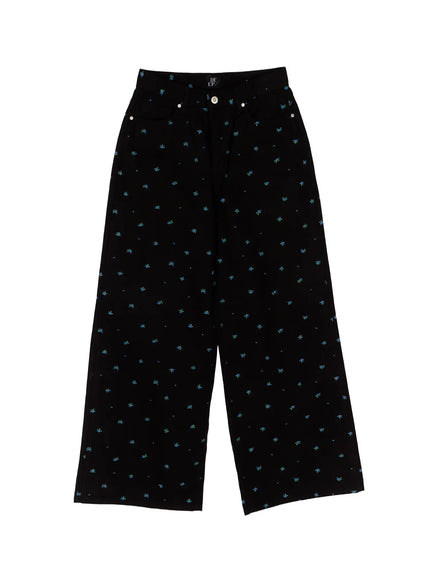 floral-wide-leg-cotton-pants-ca510 / Black