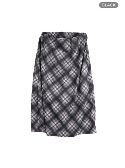 middle-waist-checkered-midi-skirt-cm413 / Black