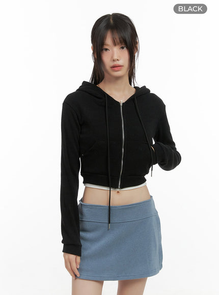 zippered-hooded-crop-top-cs410 / Black