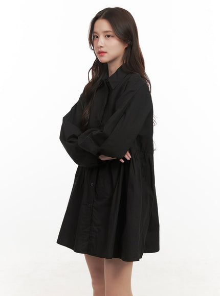 a-line-shirt-collar-dress-cj515 / Black