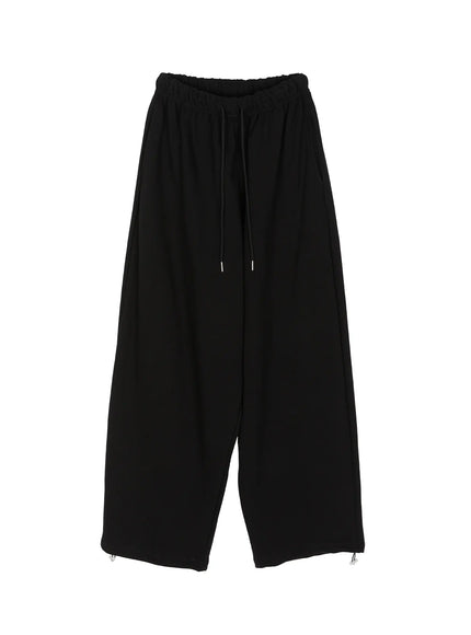 graphic-lettering-studded-wide-leg-sweatpants-cu518 / Black