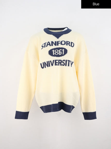 lettering-long-sleeve-sweater-oo323 / Blue