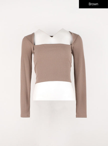 square-neck-long-sleeve-top-in301 / Brown