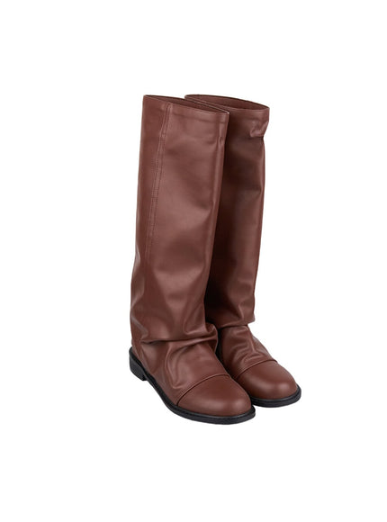 wrinkled-faux-leather-long-boots-cd420 / Brown