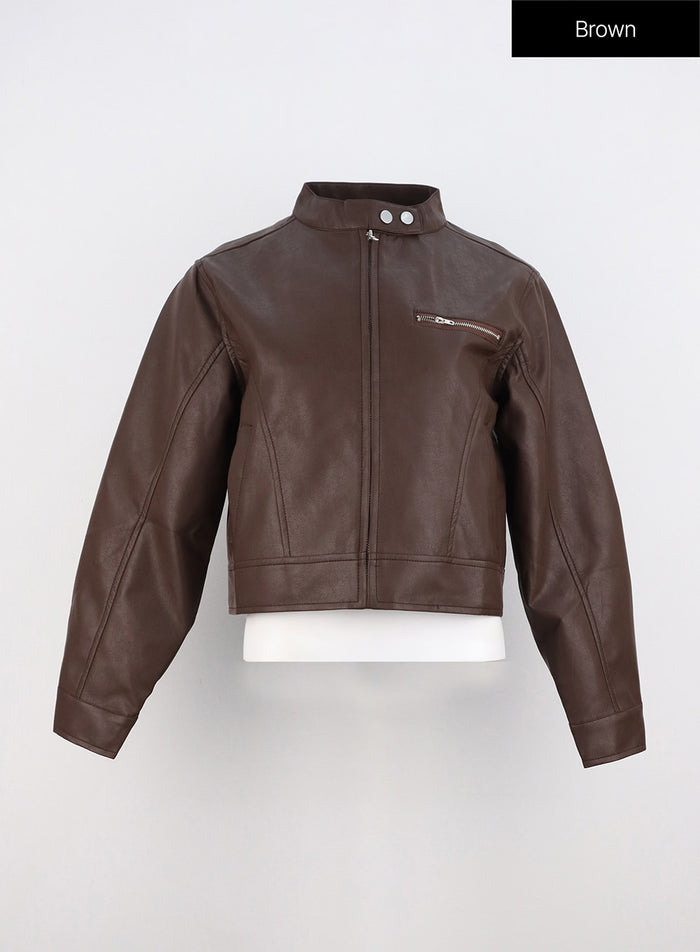 faux-leather-biker-jacket-io317 / Brown