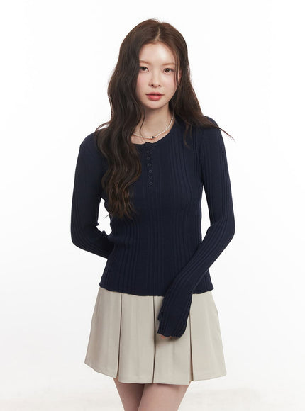 ribbed-slim-fit-round-neck-sweater-ca502 / Dark blue