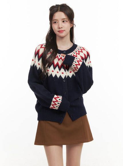 nordic-print-buttoned-cardigan-cj515 / Dark blue