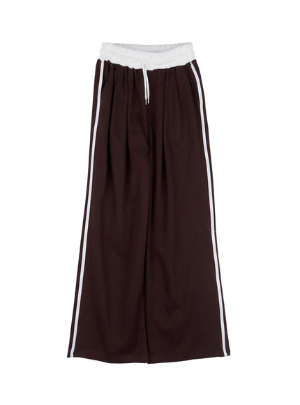 striped-contrast-wide-leg-sweatpants-cs524 / Brown