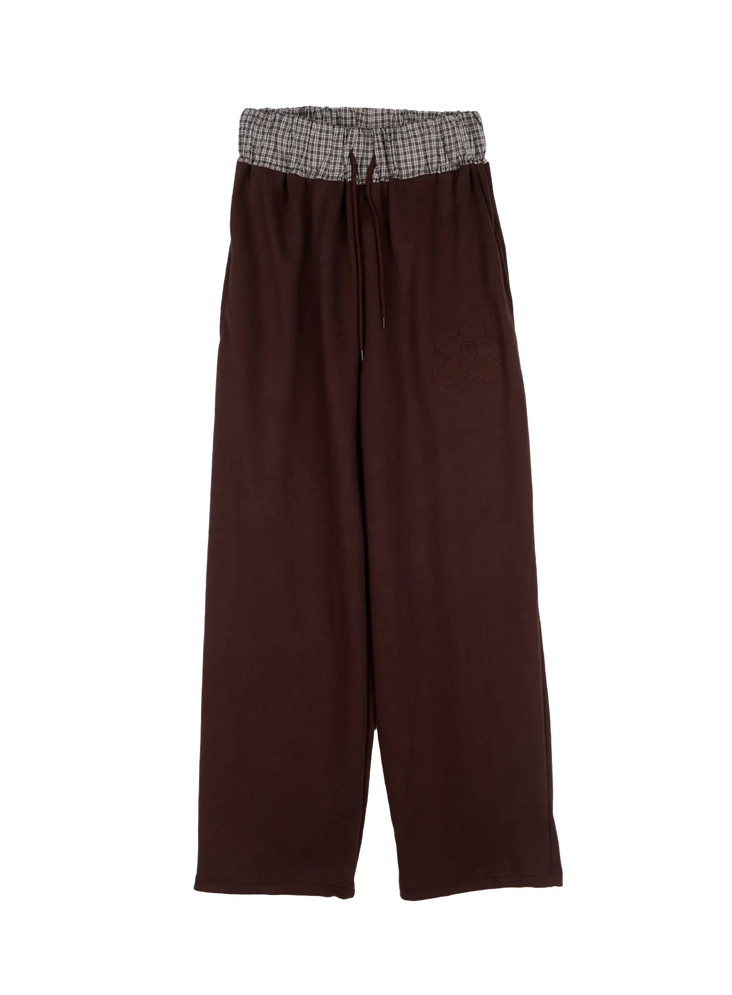plaid-waist-wide-leg-sweatpants-cs530 / Dark brown