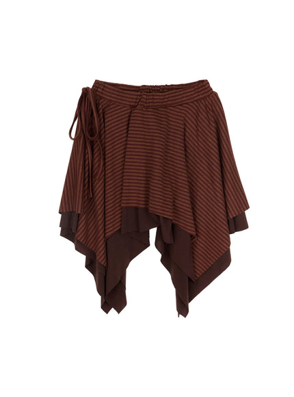 striped-asymmetric-flare-skirt-cd1202 / Dark brown