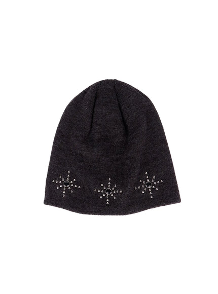 boho-studded-ribbed-beanie-cs503 / Dark gray