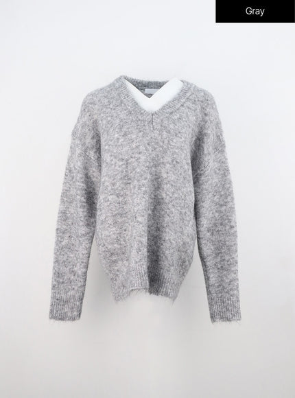 v-neck-knit-sweater-on310-1 / Gray