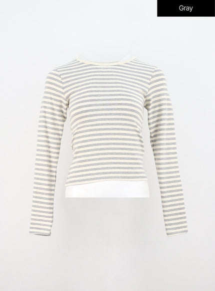 slim-fit-striped-long-sleeve-top-on309 / Gray