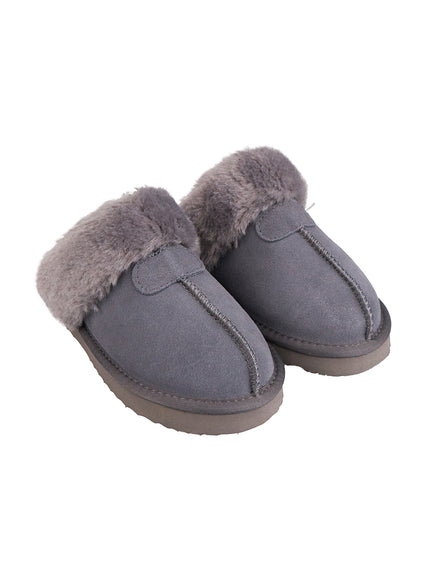 solid-faux-leather-slippers-cn425 / Gray