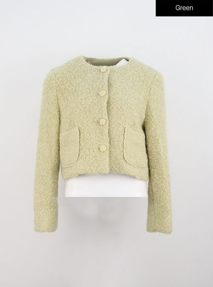 round-neck-plush-jacket-on306 / Green