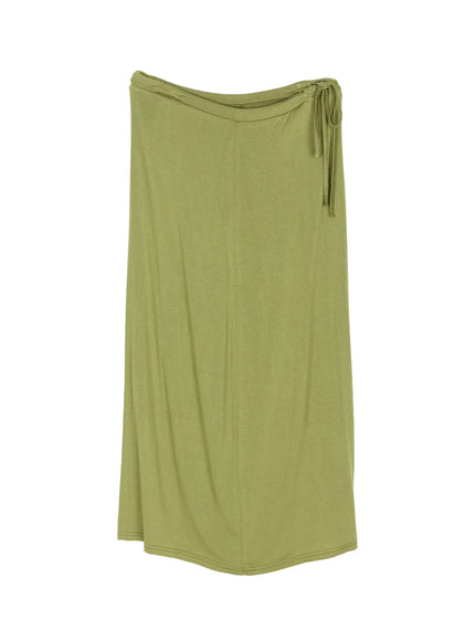basic-drawstring-maxi-skirt-cu517 / Green