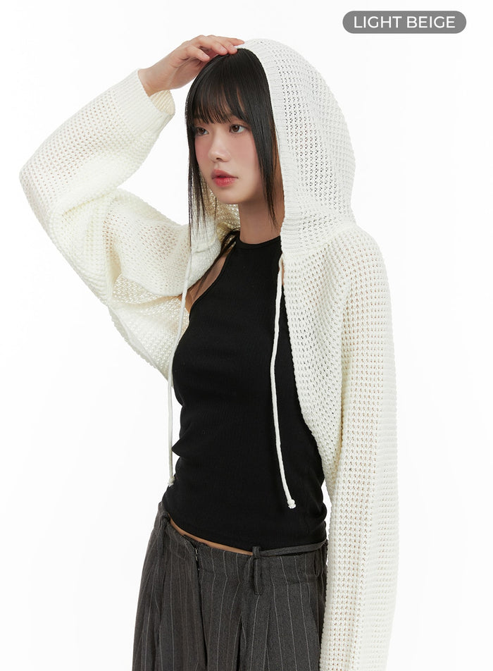 hollow-out-knitted-hoodie-bolero-ca418 / Light beige