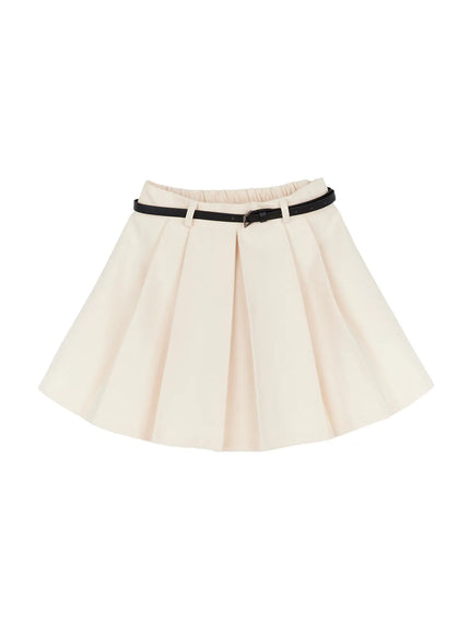 belted-pleated-mini-skirt-cd523 / Light beige