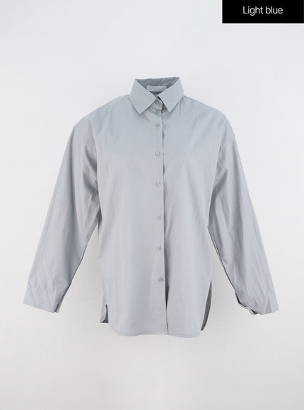 cotton-buttoned-loose-fit-shirt-oo323 / Light blue