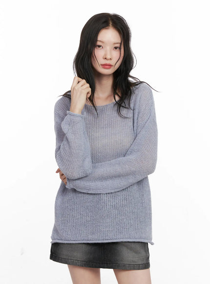 oversized-boat-neck-knit-sweater-cn504 / Light purple