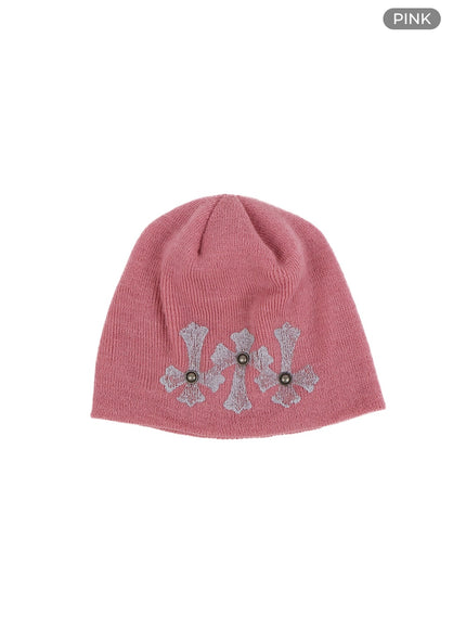 dark-grunge-stud-graphic-beanie-cf428 / Pink