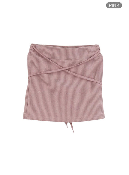 fitted-ribbon-mini-skirt-co417 / Pink