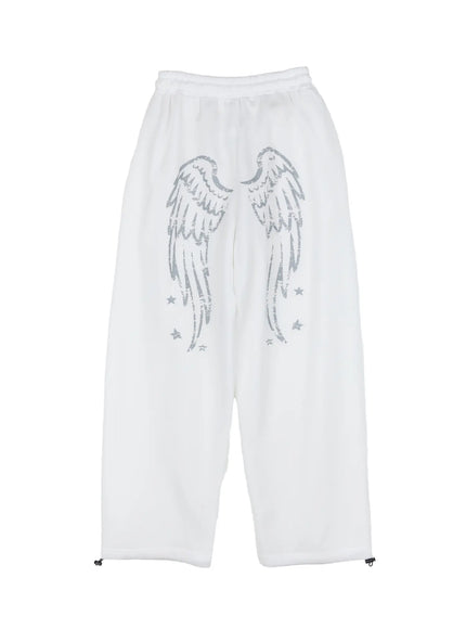 graphic-print-fleece-sweatpants-cd505 / White